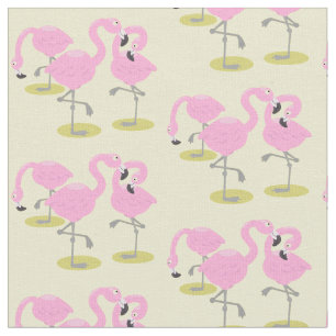 Bild på den blå tecknaden Cute rosa flamingo trio  Tyg