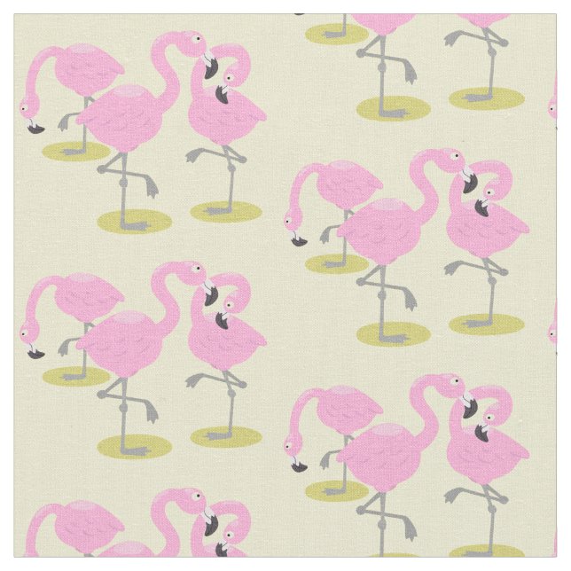 Bild på den blå tecknaden Cute rosa flamingo trio  Tyg (Närbild)