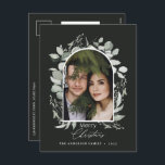 Bild på den botaniska grönten i svart modern elega helg vykort<br><div class="desc">Svart modern botanisk grönt-grått-elegant av botanisk helgdag-grafik,  jultomografi.</div>