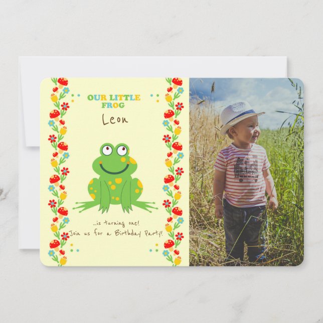 Bild på den första födelsedagsfesten i baby inbjudningar (Framsida)