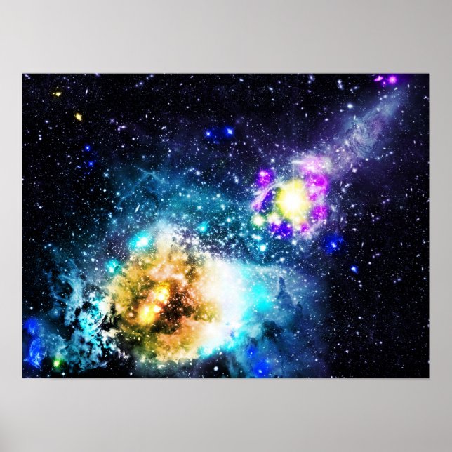 Bild på färgstarka galaxyrymdens nebula stjärnor poster (Framsidan)