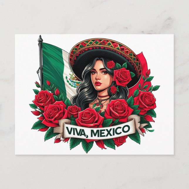 Bild på Flagga i Mexikanska Girl Viva mexico Vykort (Framsida)
