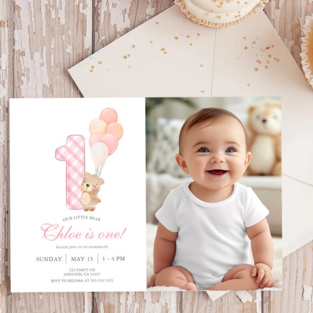 Bild på Födelsedagsfesten Beary First Nalle Girl Inbjudningar (Skapare uppladdad)