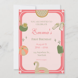 Bild på första födelsedag i Bassäng Party. Inbjudningar