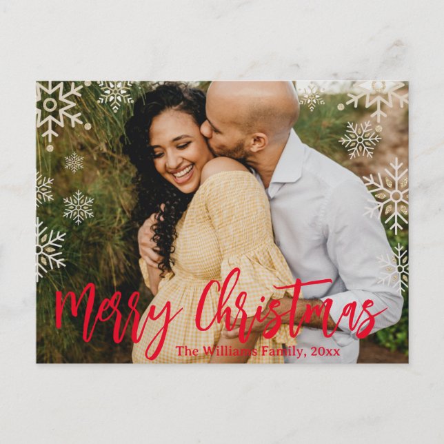 Bild på god jul red handskrift snöflingor vykort (Framsida)