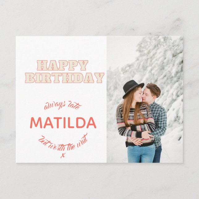 Bild på grattis på födelsedagen alltid för sent ro vykort (Framsida)