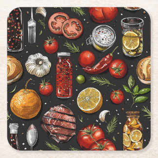 Bild på grillprodukter och kryddor. underlägg papper kvadrat