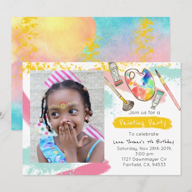 Bild på inbjudan på party-kontona i cute-färgen (Fram/baksida)