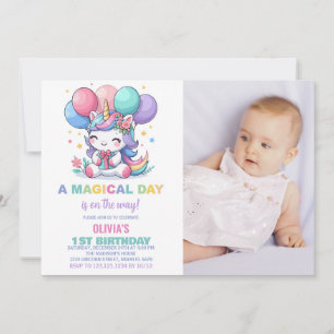 Bild på inbjuden till Ballons Unicorn Birthday-inb Inbjudningar