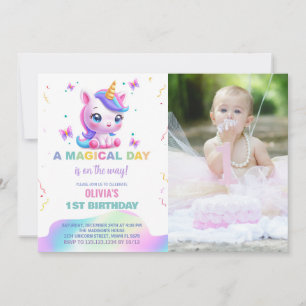 Bild på inbjuden till Unga Unicorn Rainbow Birthda Inbjudningar