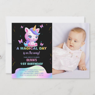 Bild på inbjuden till Unga Unicorn Rainbow Birthda Inbjudningar
