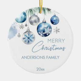 Bild på julhälsningar silver blå baljfrukter julgransprydnad keramik