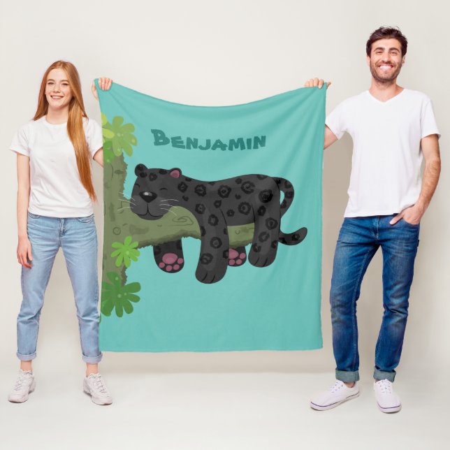 Bild på kattens tecknad i Cute jaguar Black panthe Fleecefilt (På plats)