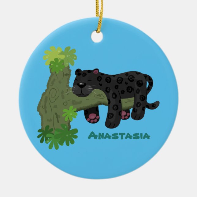 Bild på kattens tecknad i Cute jaguar Black panthe Julgransprydnad Keramik (Framsidan)