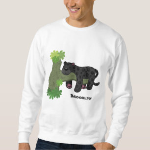 Bild på kattens tecknad i Cute jaguar Black panthe Lång Ärmad Tröja