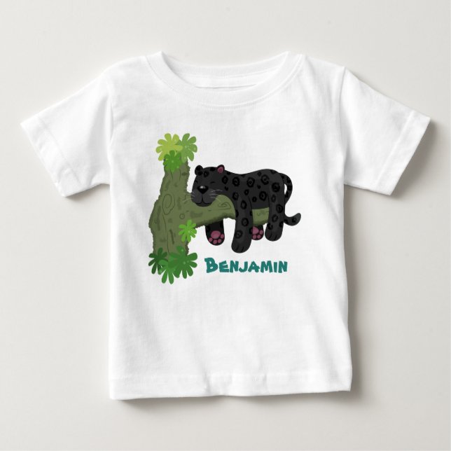Bild på kattens tecknad i Cute jaguar Black panthe T Shirt (Framsida)