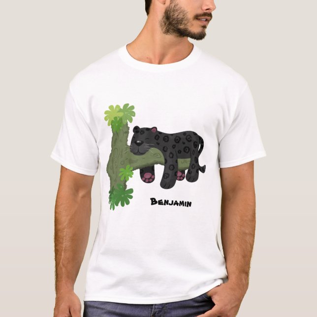 Bild på kattens tecknad i Cute jaguar Black panthe T Shirt (Framsida)