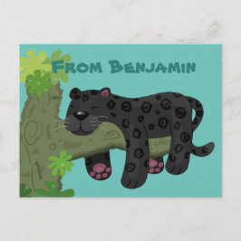 Bild på kattens tecknad i Cute jaguar Black panthe Vykort