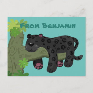 Bild på kattens tecknad i Cute jaguar Black panthe Vykort
