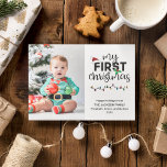Bild på mitt första julbabyfoto julkort<br><div class="desc">Fira din baby Första jul med det här fina hälsningskortet! Anpassa det med en värdefull bild av ditt nyfödda,  skapar det här kortet som en omhuldad keepy.  glädjen i denna speciella milstolpe med vänner och familj och gör denna julhelg oförglömlig med en personlig beröring.</div>