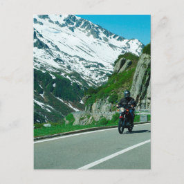 Bild på motorcykelförare i snöberg vykort