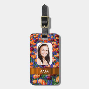 Bild på personligen orange tulip bagagebricka