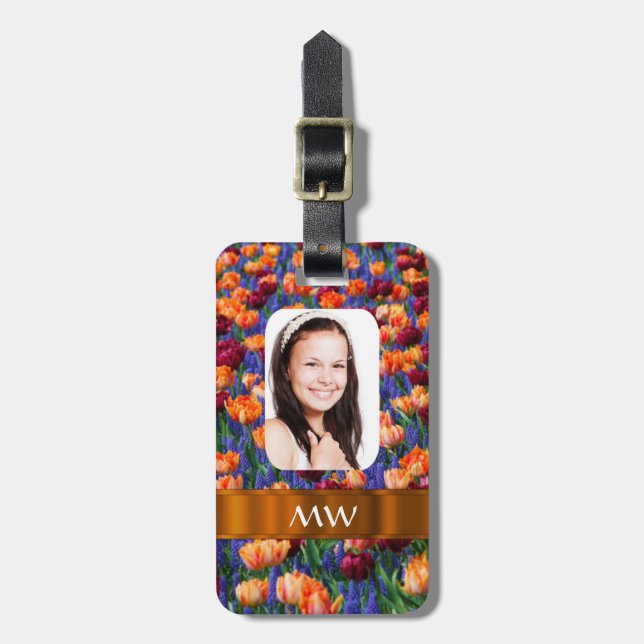 Bild på personligen orange tulip bagagebricka (Vertikal Framsida)