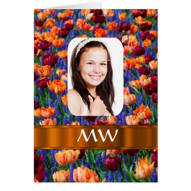 Bild på personligen orange tulip hälsningskort (Framsidan)