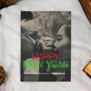 Bild på Retro 80-talet Neon ljus Gott nytt år Julkort