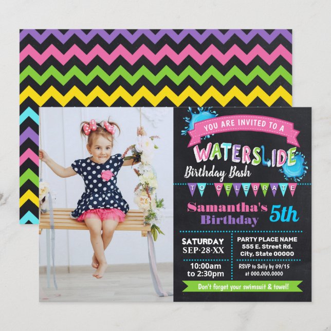 Bild på rosa på tavla för sommarfödelsedag inbjudningar (Fram/baksida)