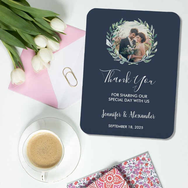 Bild på Rustik vattencolor lövs Tack bröllop Magnet (Rustic watercolor leaves photo Thank you wedding Magnet.
You can add your own photo and text.)