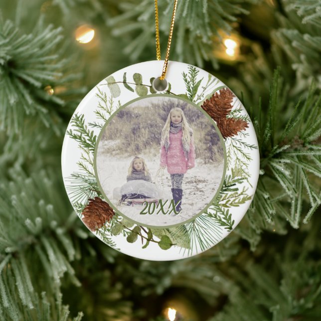 Bild på sidan Winter Grey Watercolor dubbla Julgransprydnad Keramik (Träd)