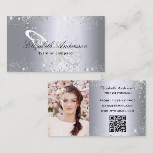 Bild på Silver glitter-butterfly qr-kod Visitkort