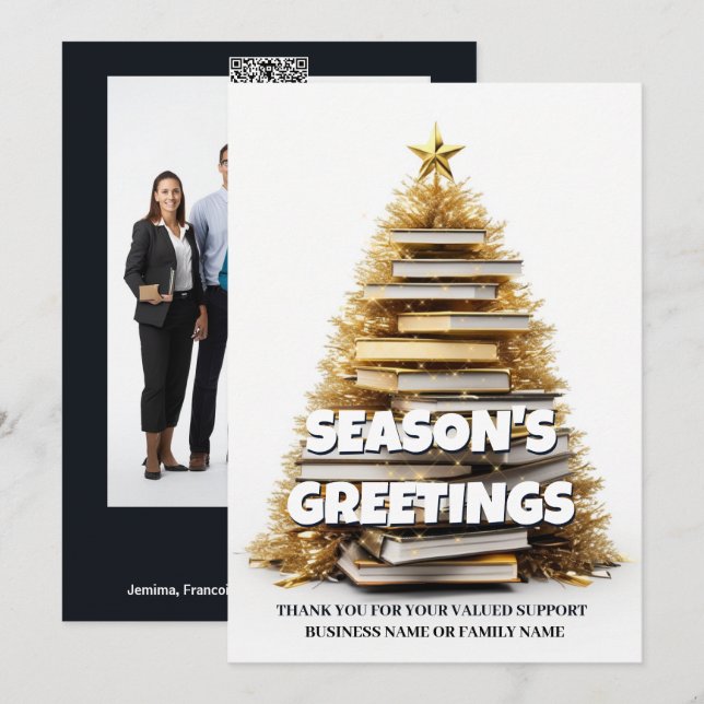 Bild på sommarsemesterhälsningar för Bok julgran Julkort (Fram/baksida)