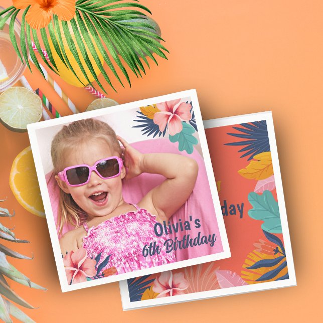 Bild på sommartropisk luau Girl bassäng-födelsedag Pappersservett (Skapare uppladdad)