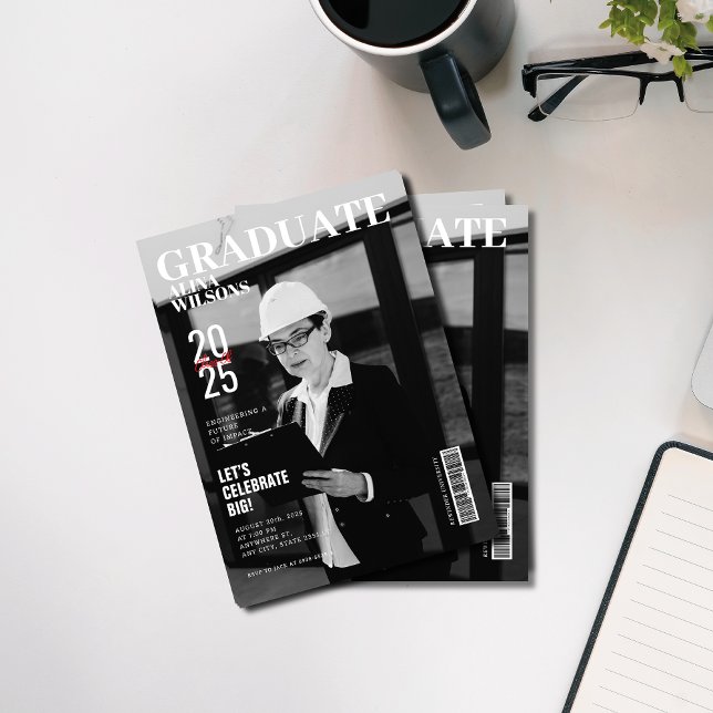 Bild på studenten i svart och vitt ingenjör inbjudningar (Skapare uppladdad)