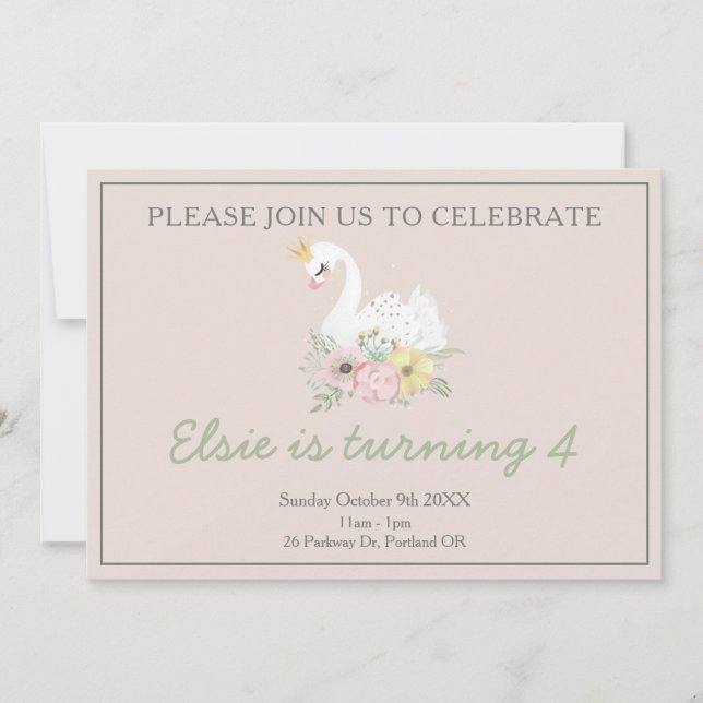 Bild på svan princess Söt rosa gilila födelsedag Inbjudningar (Framsida)