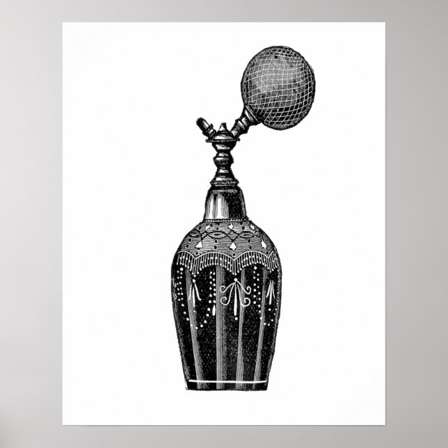 Bild på svart och vit vintage parfym poster (Framsidan)