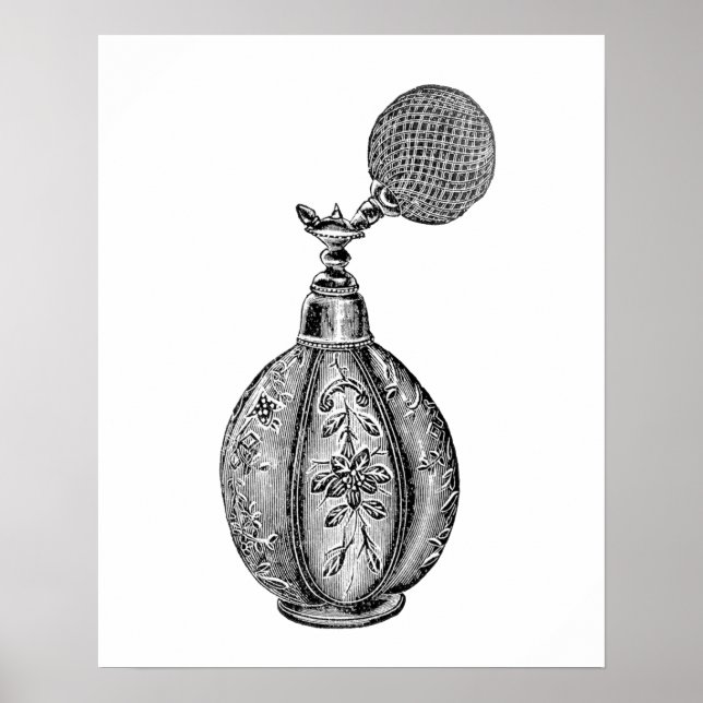 Bild på svart och vit vintage parfym poster (Framsidan)