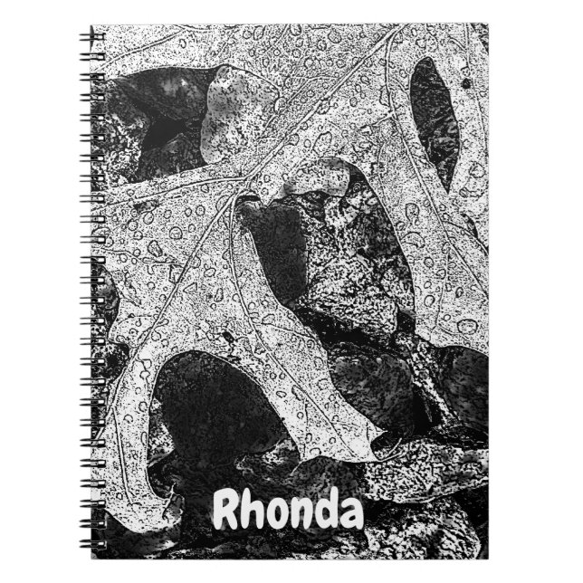 Bild på svart och vitt Löv Anteckningsbok Med Spiral (Framsidan)