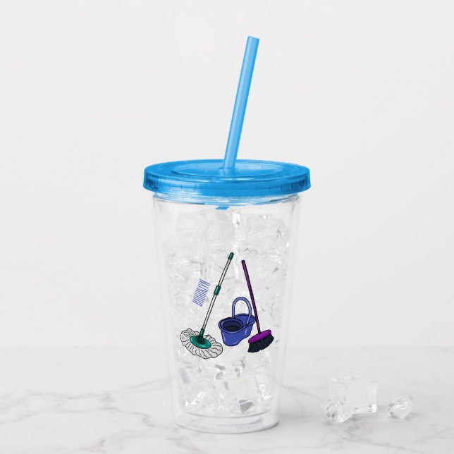 Bild på tecknad för rum och mopp take away mugg (Baksida Ice)