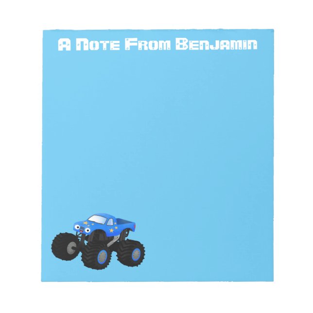 Bild på tecknaden Cute Blue monster lastbil Anteckningsblock (Framsida)