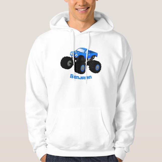 Bild på tecknaden Cute Blue monster lastbil Hoodie (Framsida)