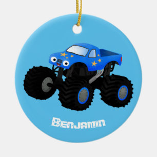 Bild på tecknaden Cute Blue monster lastbil Julgransprydnad Keramik