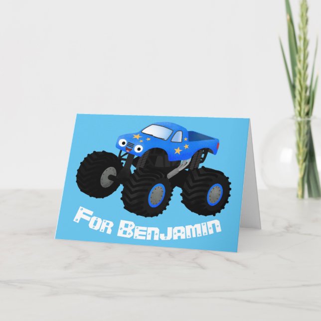 Bild på tecknaden Cute Blue monster lastbil Kort (Framsida)
