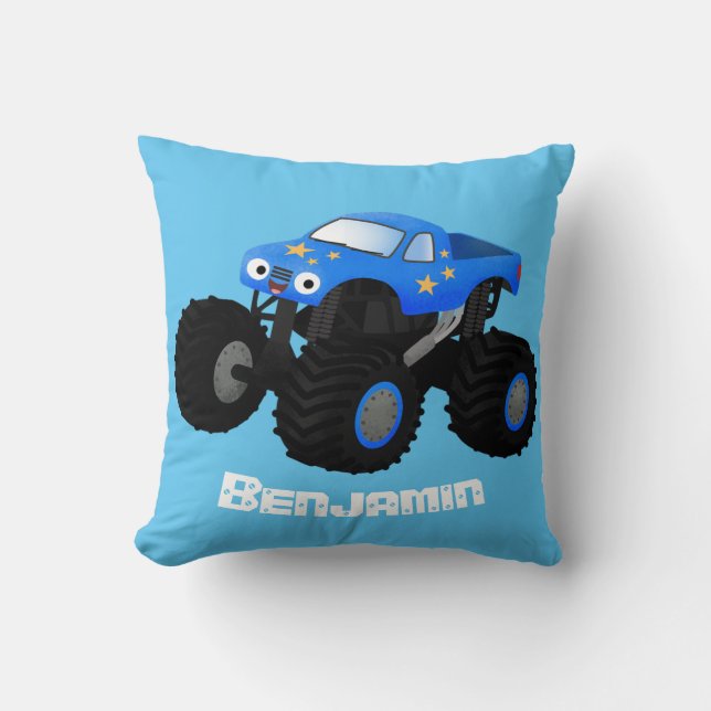 Bild på tecknaden Cute Blue monster lastbil Kudde (Framsida)