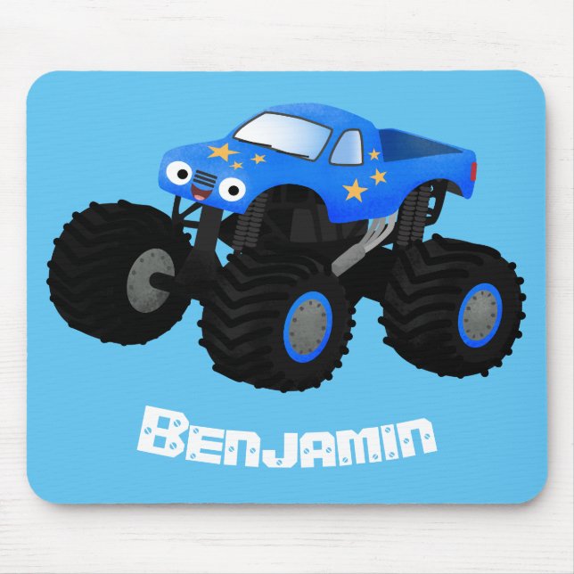 Bild på tecknaden Cute Blue monster lastbil Musmatta (Framsidan)
