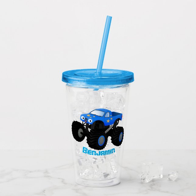 Bild på tecknaden Cute Blue monster lastbil Take Away Mugg (Baksida Ice)