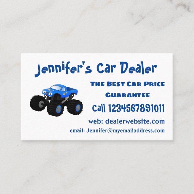 Bild på tecknaden Cute Blue monster lastbil Visitkort (Framsida)