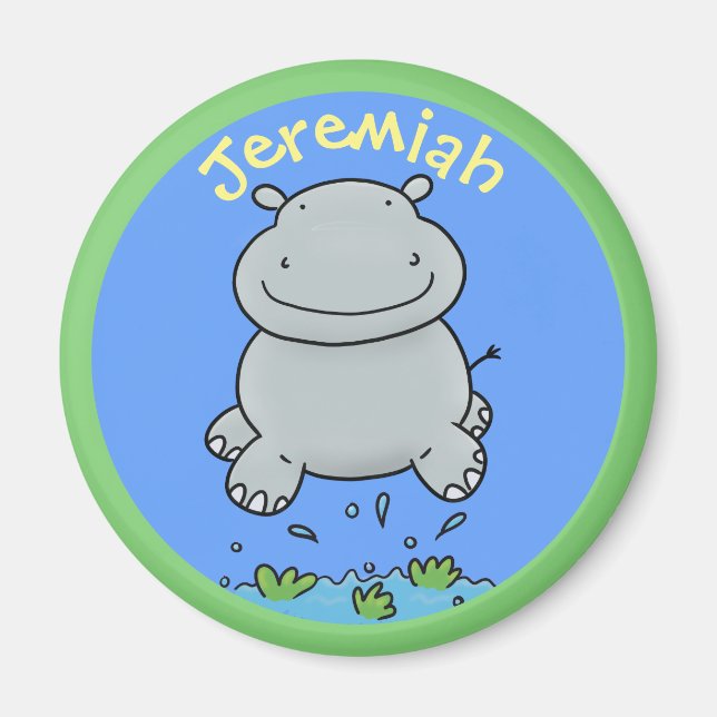 Bild på tecknaden Cute hippo baby som hoppar Magnet (Framsidan)